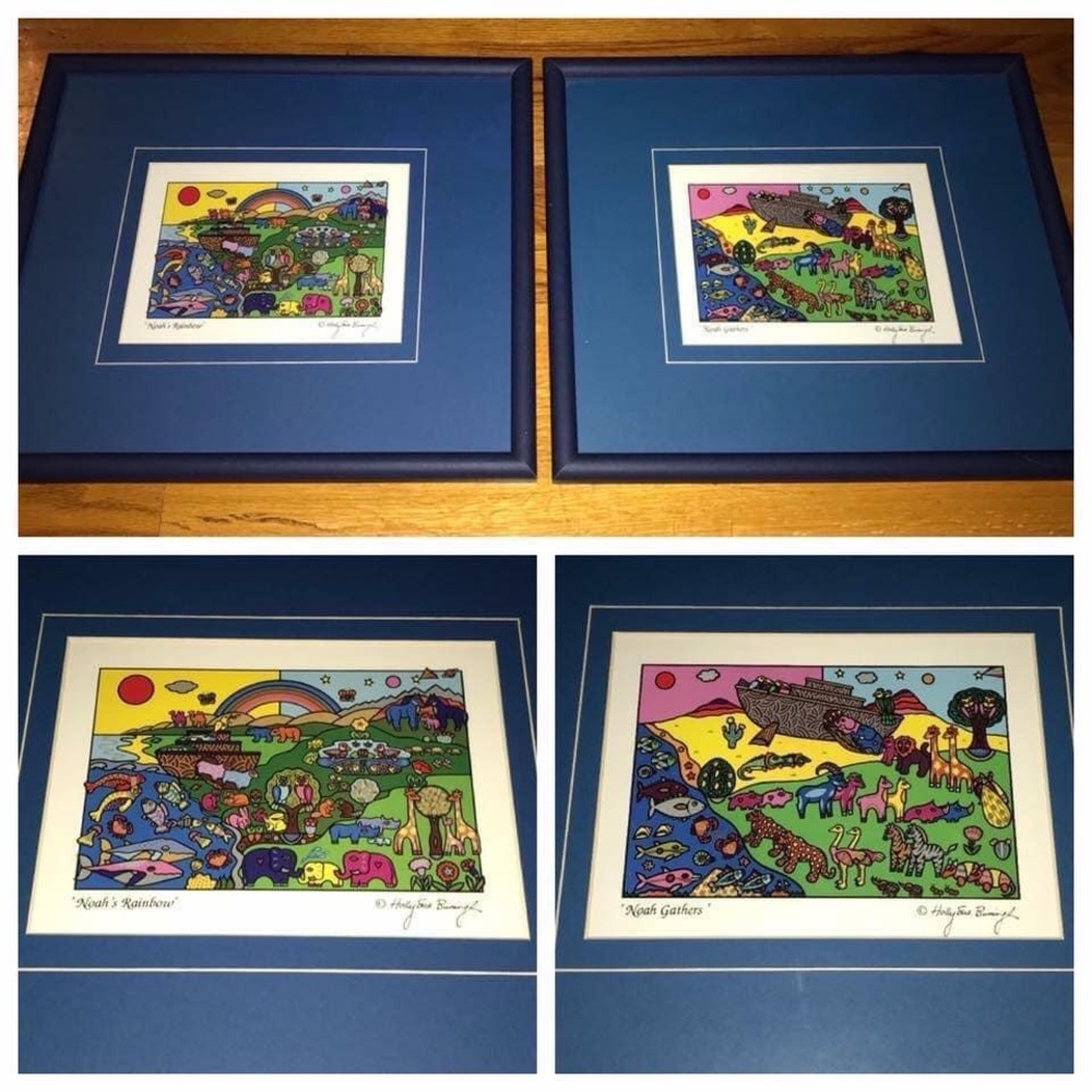 Set of 2 15”x13” Noah’s Ark Serigraph prints by artist Holly Sue Buningh Ross